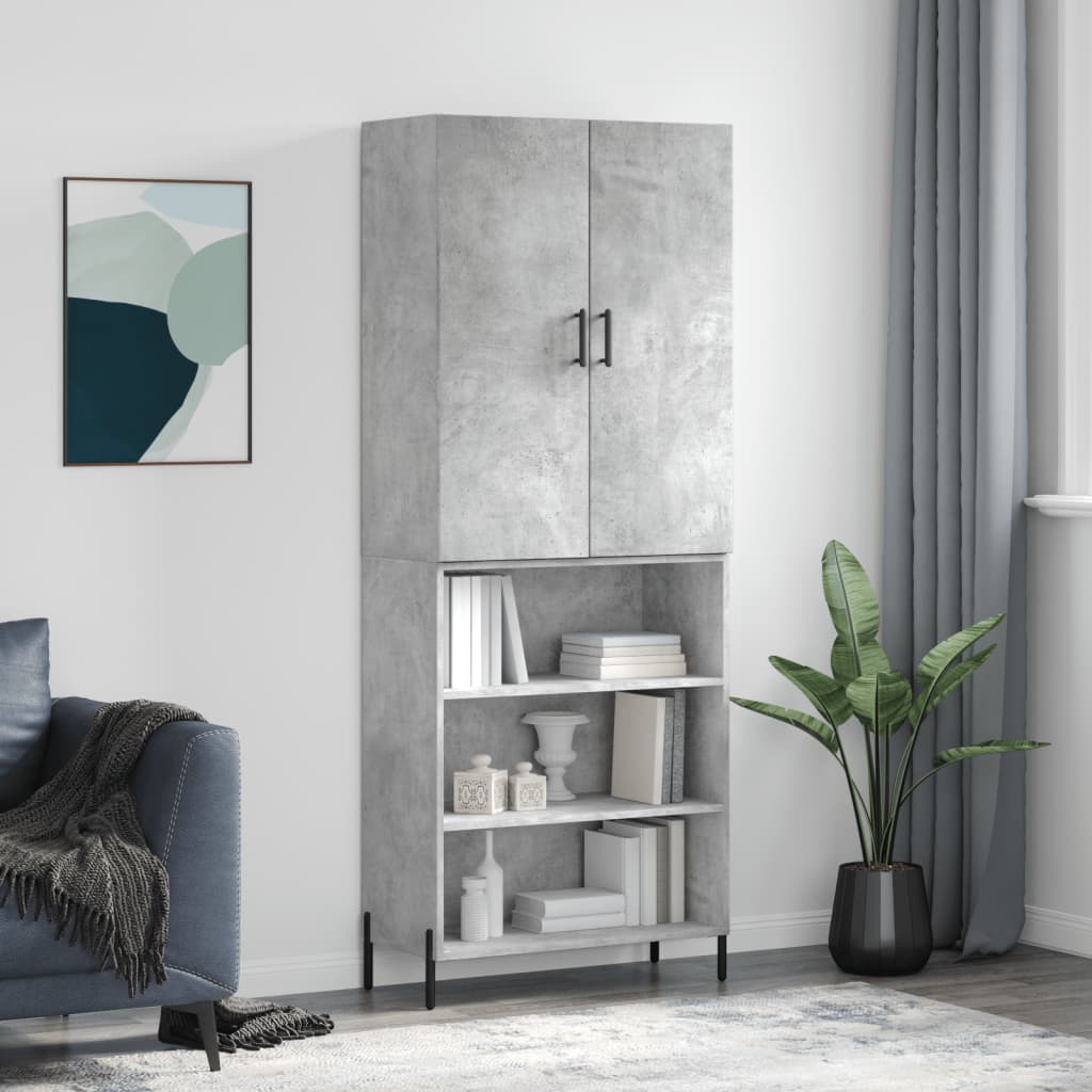 vidaXL Witrynka, szarość betonu 69,5x34x180 cm materiał drewnopochodny