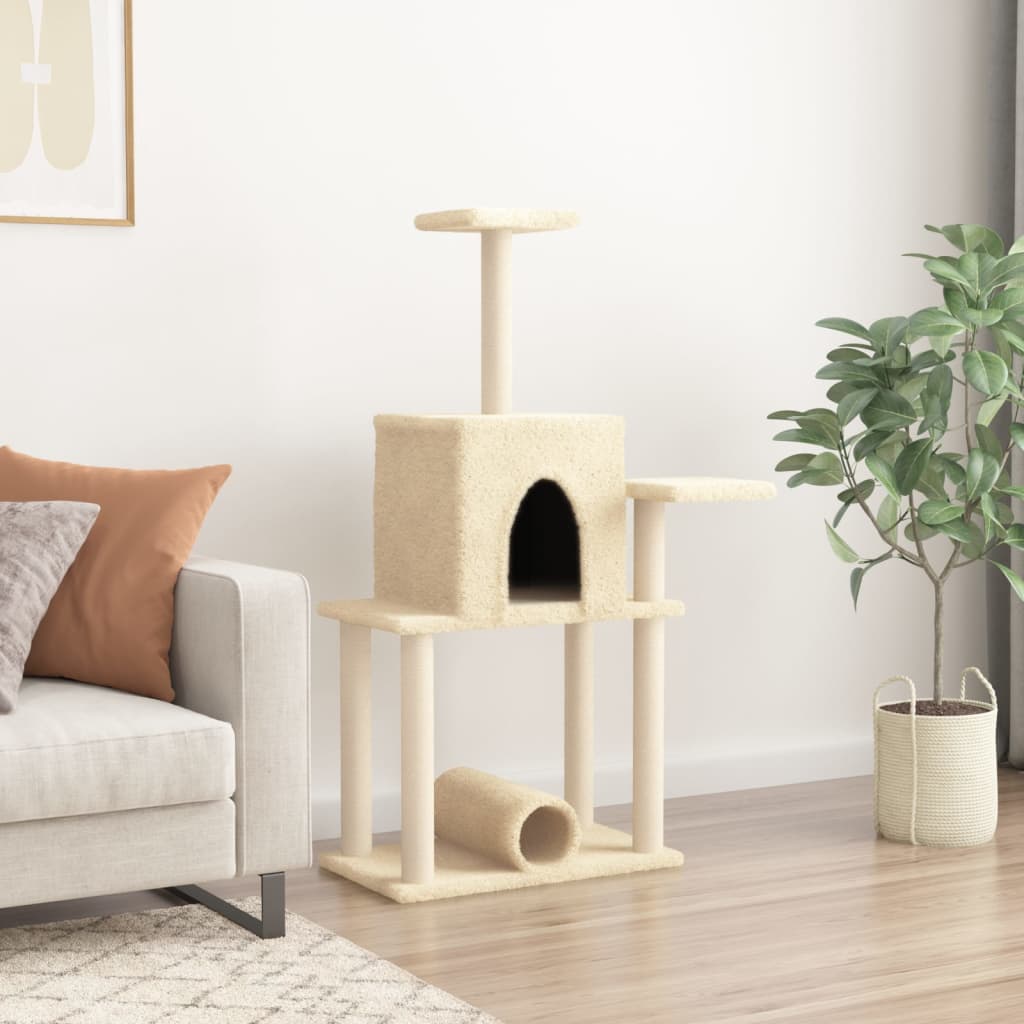 vidaXL Drapak dla kota, z sizalowymi słupkami, kremowy, 122 cm