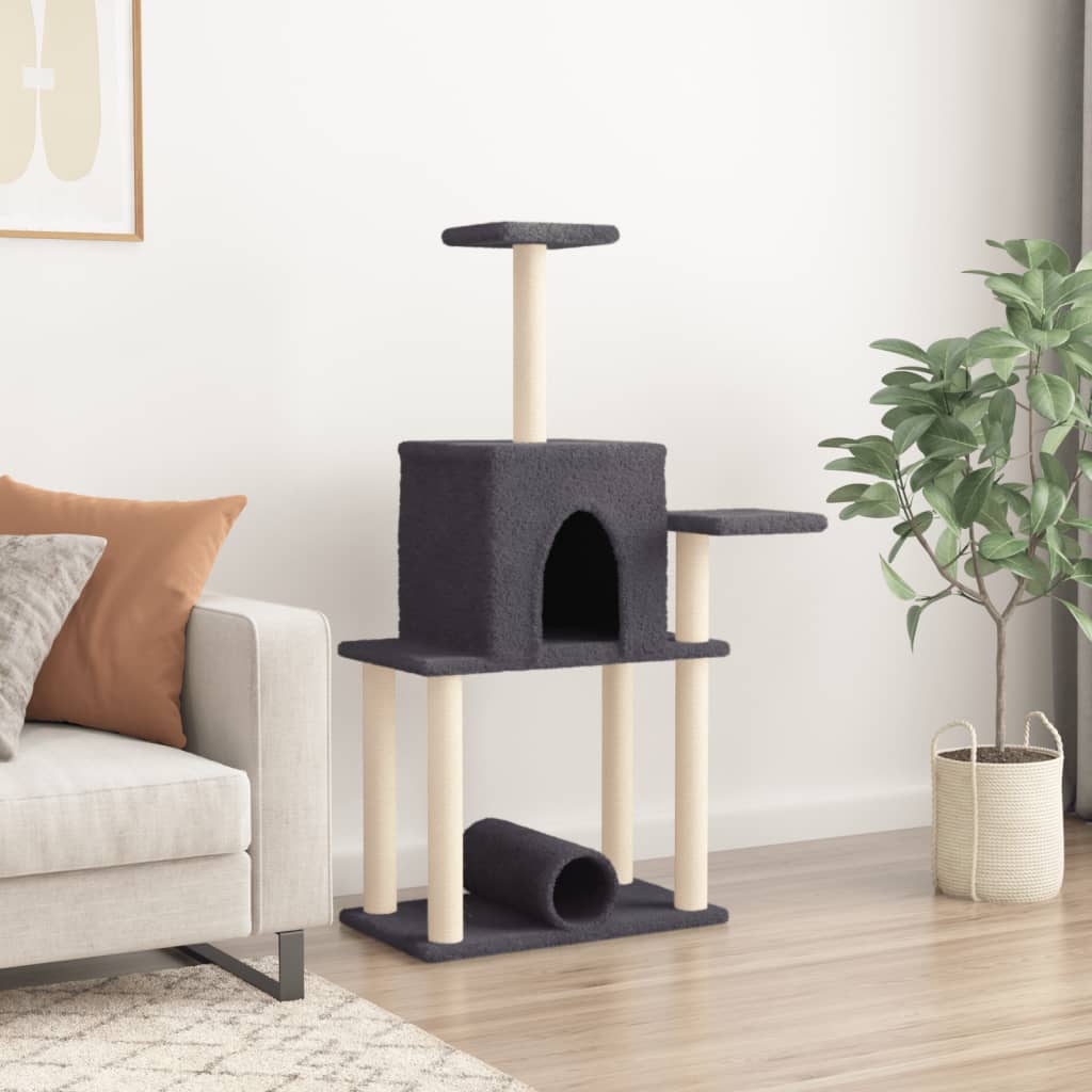 vidaXL Drapak dla kota, z sizalowymi słupkami, ciemnoszary, 122 cm