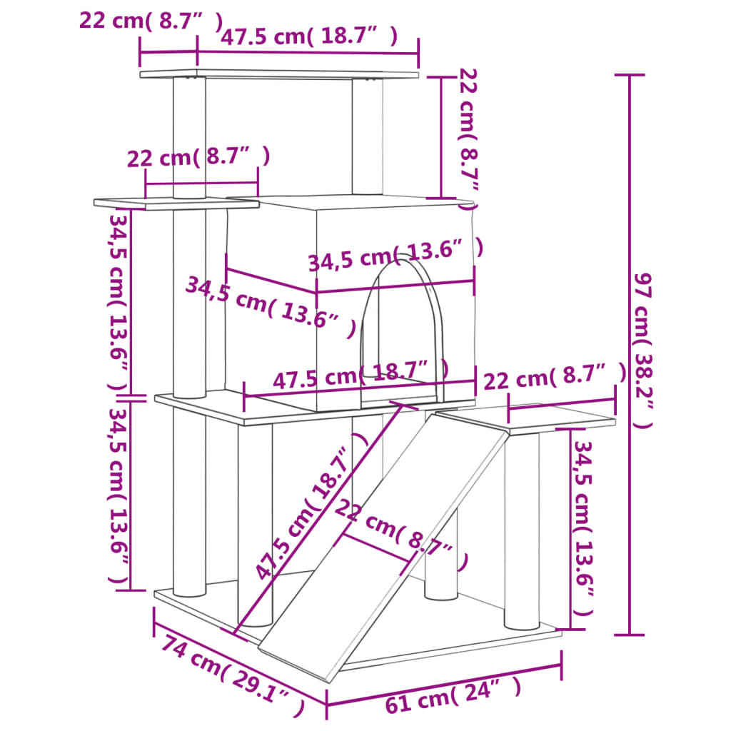vidaXL Drapak dla kota, z sizalowymi słupkami, ciemnoszary, 97 cm