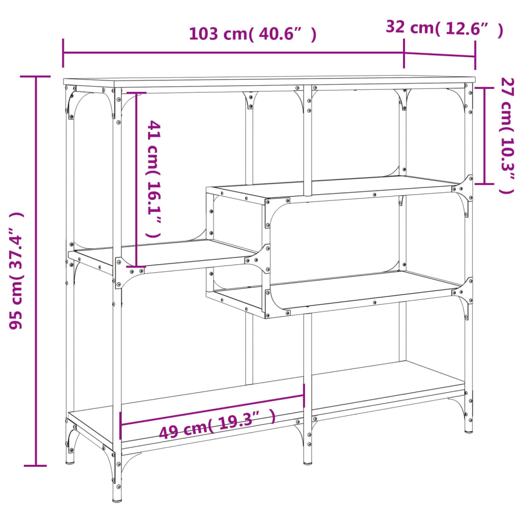 vidaXL Stolik konsolowy, czarny, 103x32x95 cm, materiał drewnopochodny
