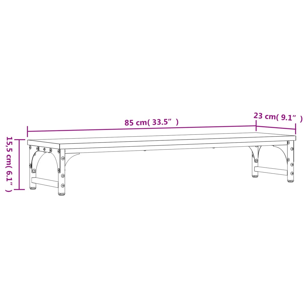 vidaXL Podstawka pod monitor, przydymiony dąb, 85x23x15,5 cm