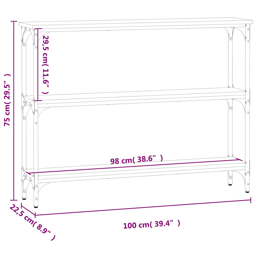 vidaXL Stolik konsolowy, czarny, 100x22,5x75 cm