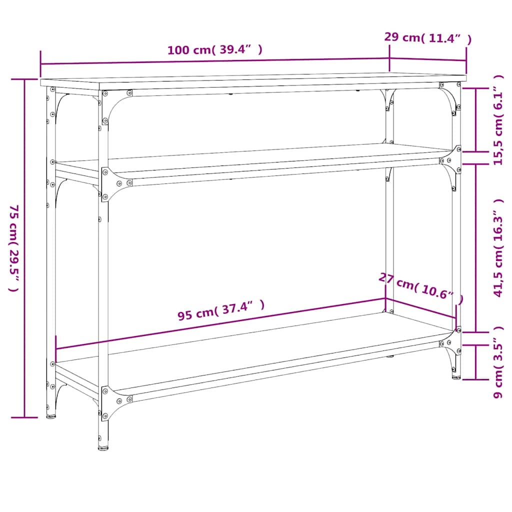 vidaXL Stolik konsolowy, czarny, 100x29x75 cm