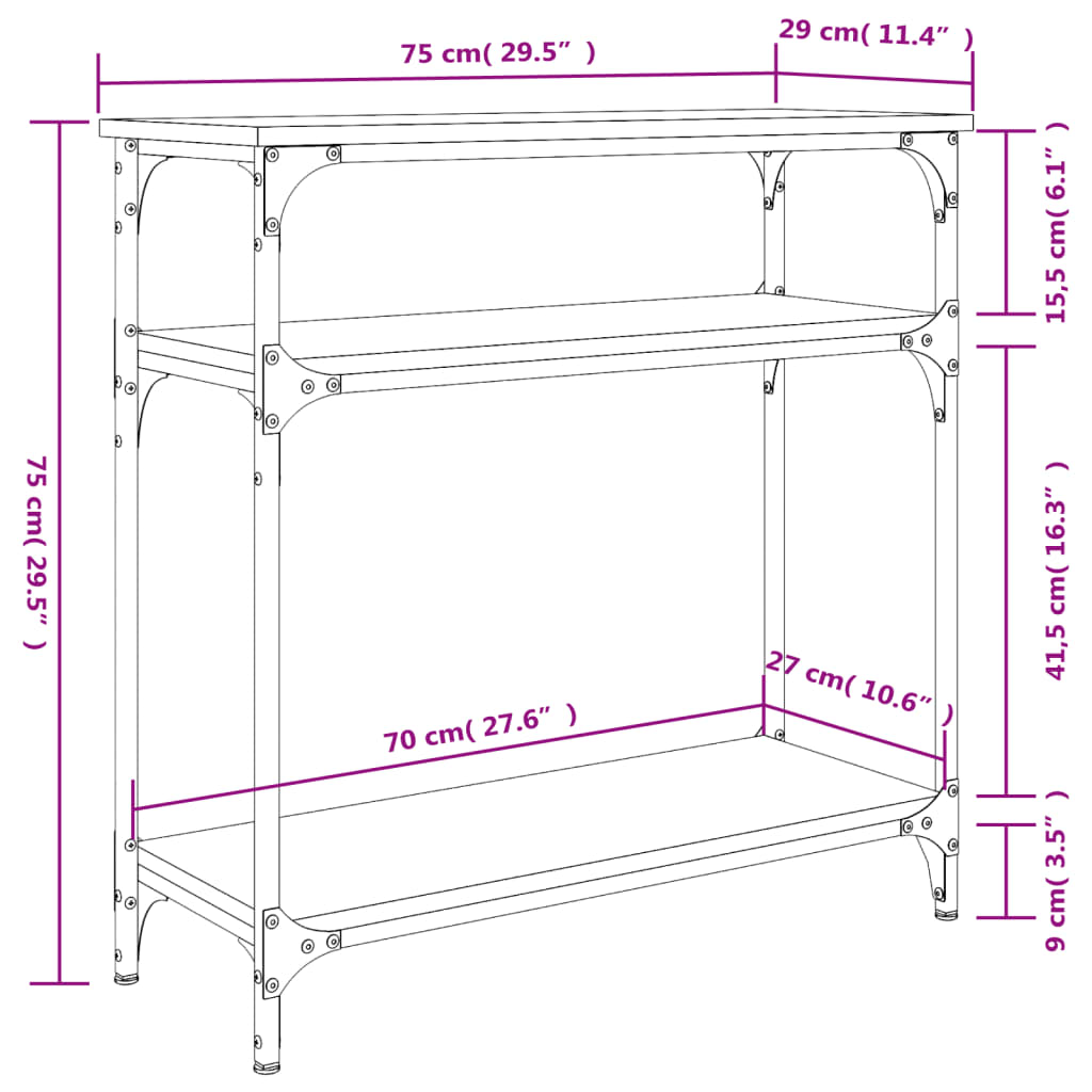 vidaXL Stolik konsolowy, czarny, 75x29x75 cm, materiał drewnopochodny