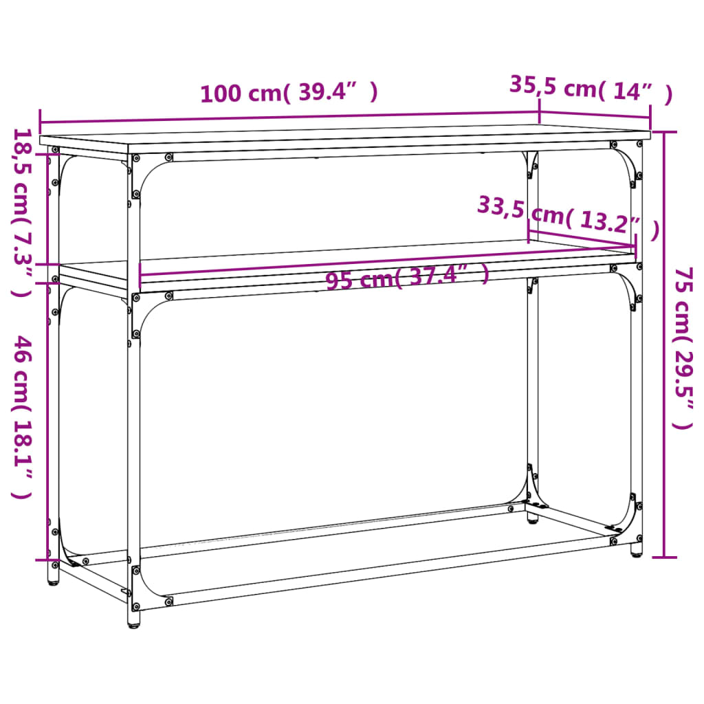 vidaXL Stolik konsolowy, czarny, 100x35,5x75 cm