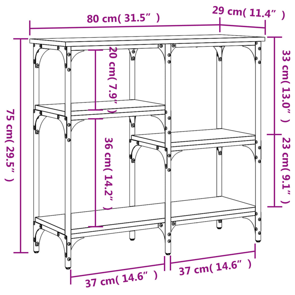 vidaXL Stolik konsolowy Sonoma Oak 80x29x75 cm Drewno konstrukcyjne