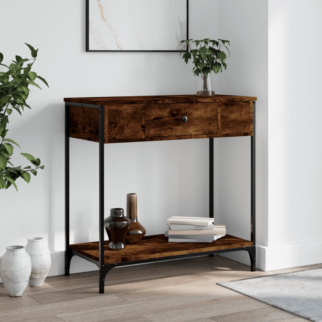 vidaXL Stolik konsolowy, przydymiony dąb, 75x34,5x75 cm