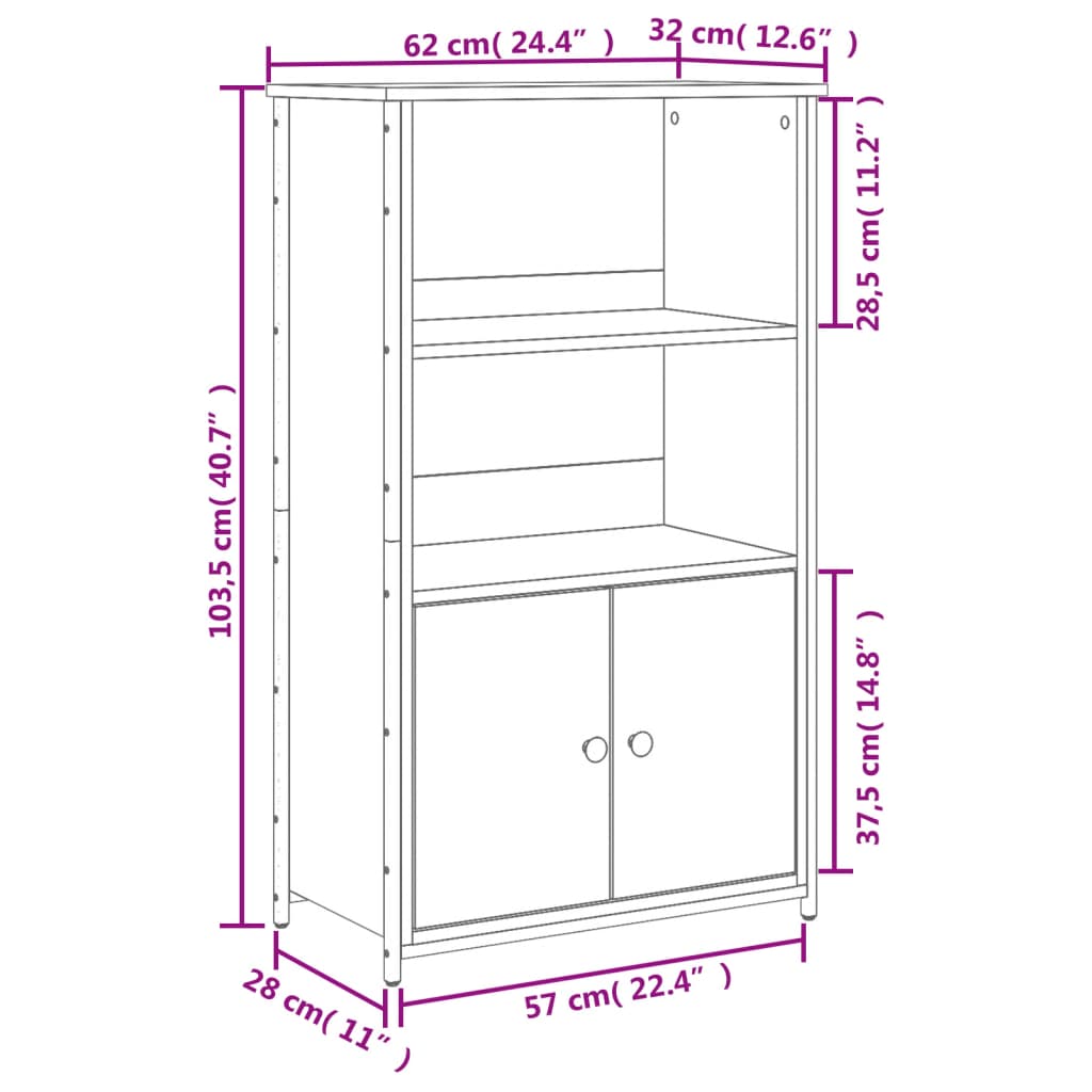 vidaXL Szafka, czarna, 62x32x103,5 cm, materiał drewnopochodny
