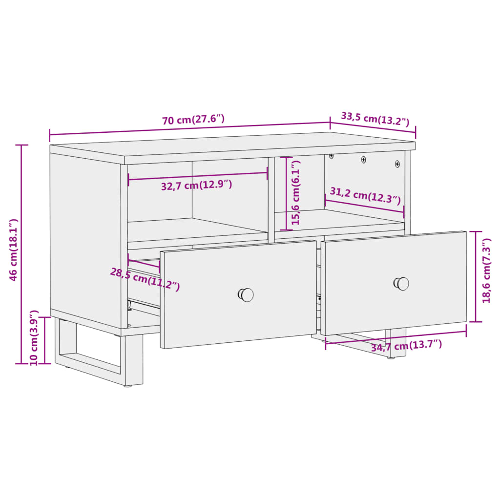 vidaXL Szafka pod TV, brązowo-czarna 70x33,5x46 cm, lite drewno mango