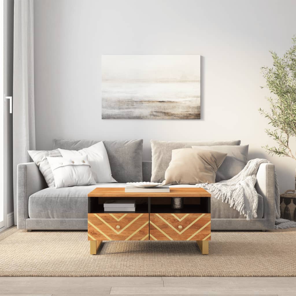 vidaXL Stolik kawowy, brązowo-czarny, 80x54x40 cm, lite drewno mango