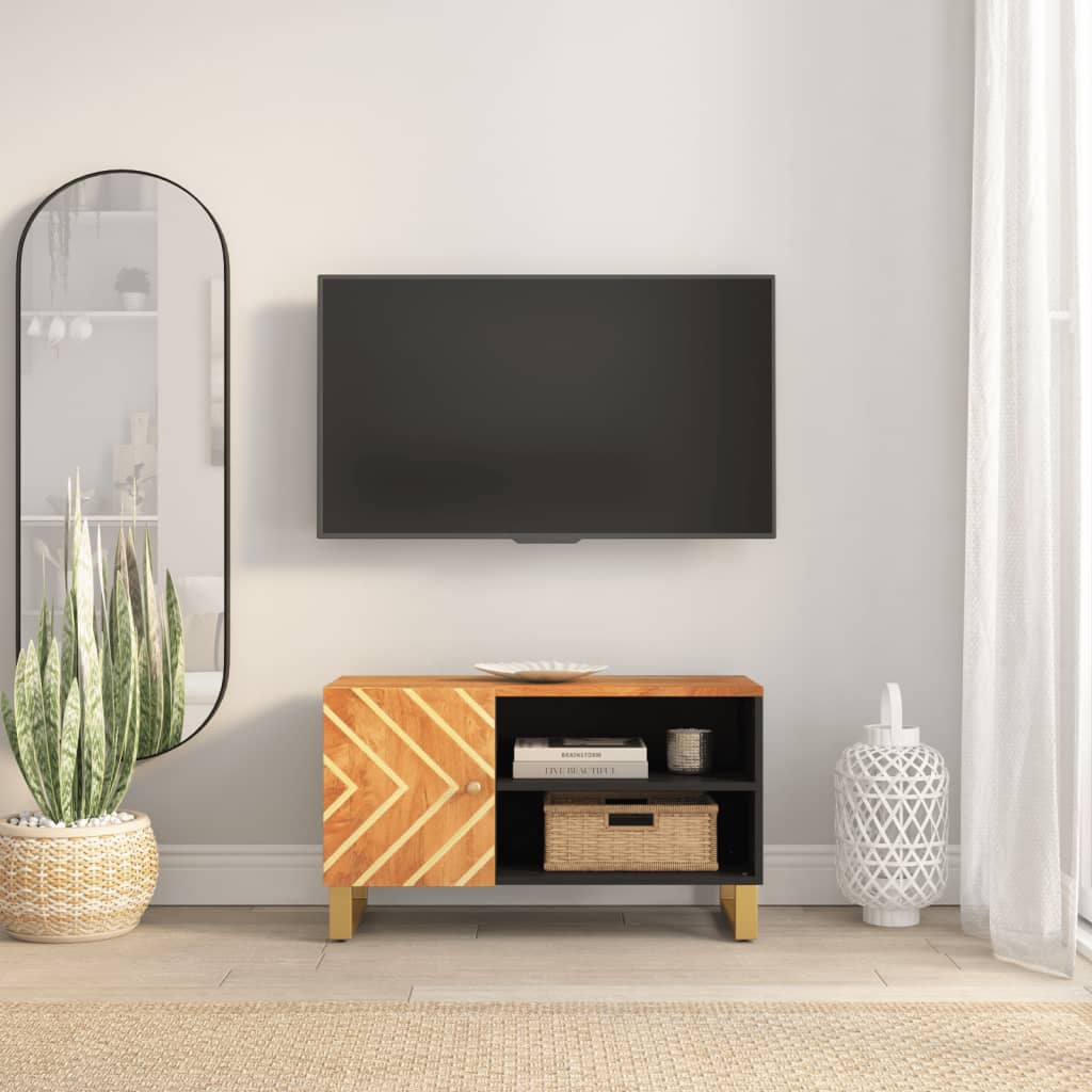 vidaXL Szafka pod TV, brązowo-czarna 80x31,5x46 cm, lite drewno mango