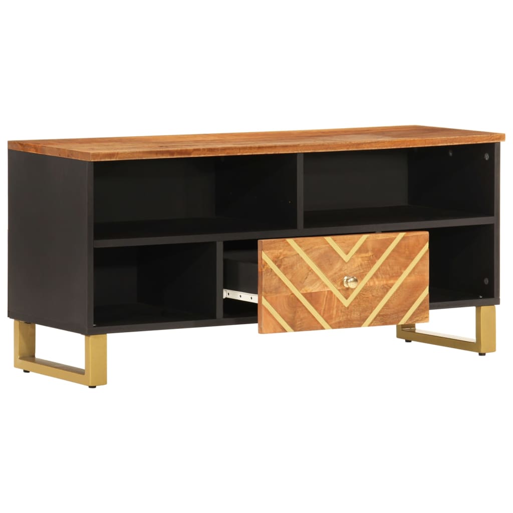 vidaXL Szafka pod TV, brązowo-czarna 100x33,5x46 cm, lite drewno mango