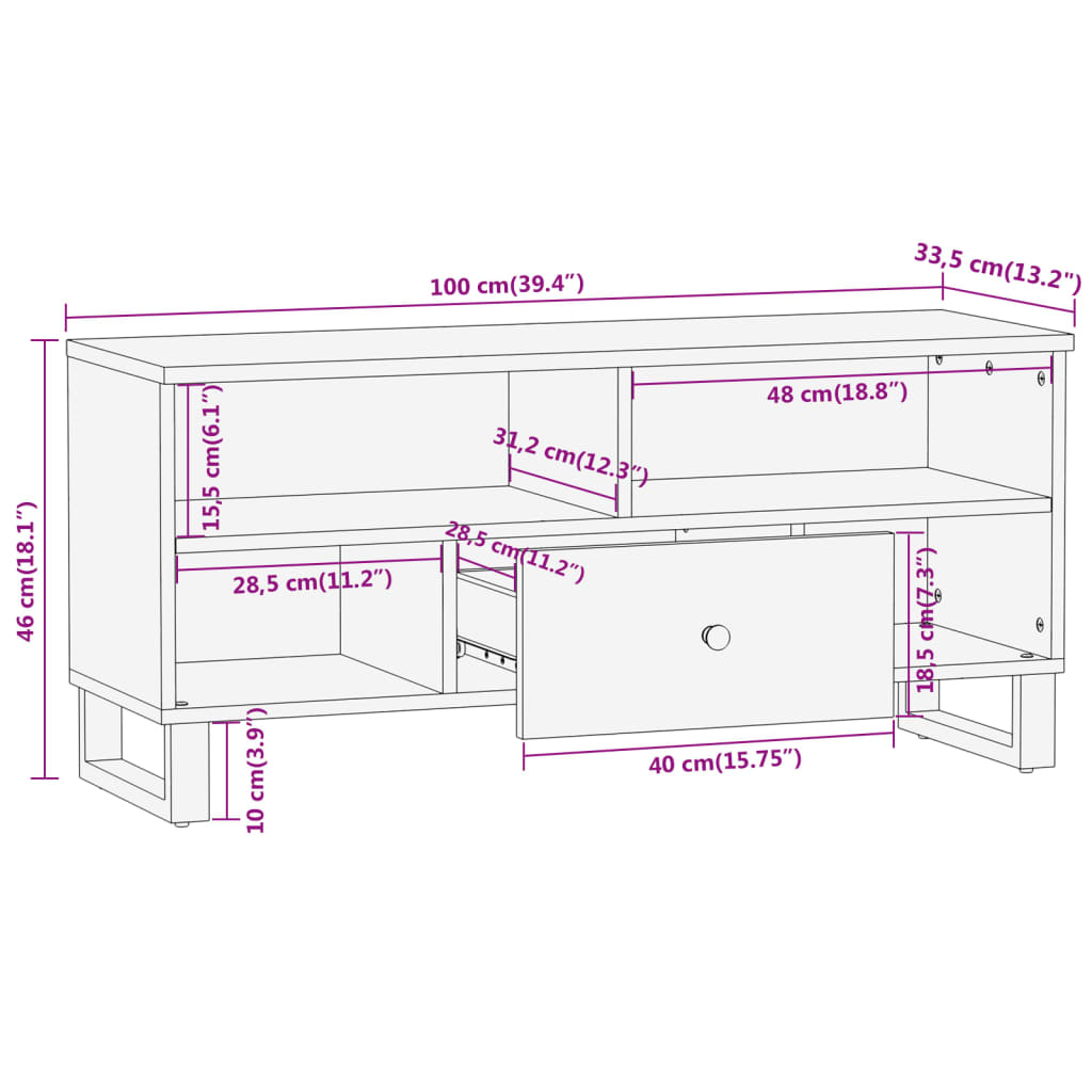vidaXL Szafka pod TV, brązowo-czarna 100x33,5x46 cm, lite drewno mango
