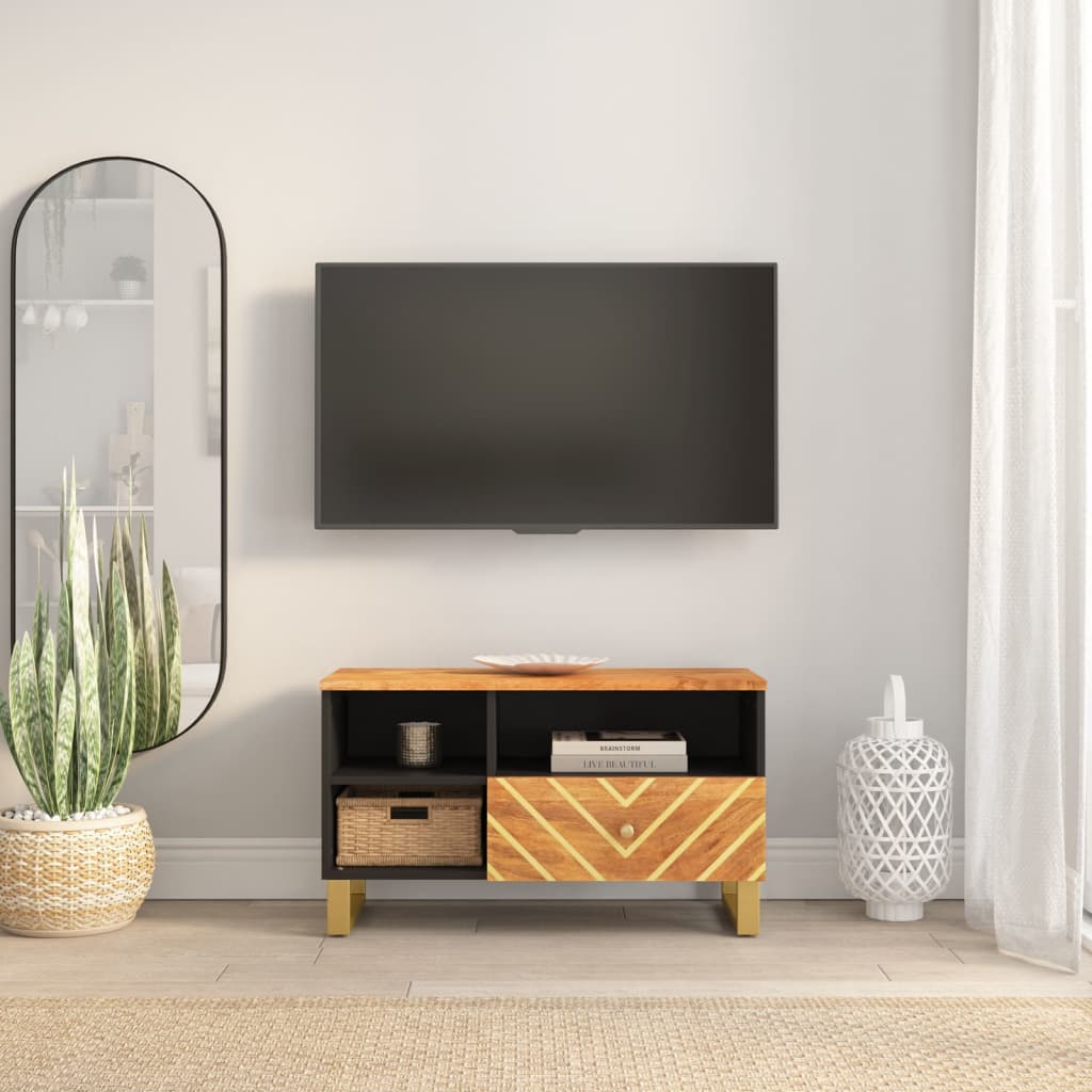 vidaXL Szafka pod TV, brązowo-czarna 80x33,5x46 cm, lite drewno mango