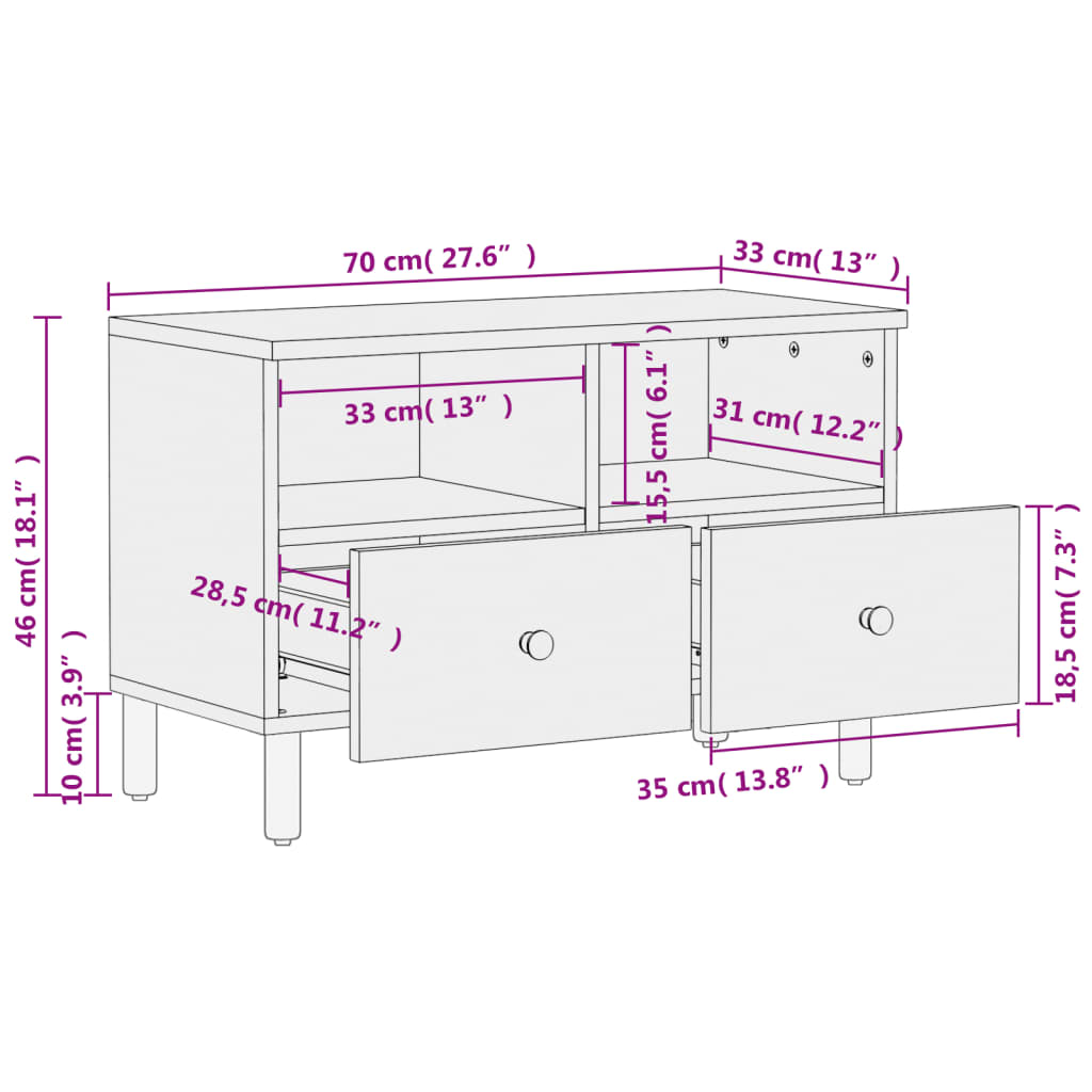 vidaXL Szafka pod telewizor, czarna, 70x33x46 cm, lite drewno mango