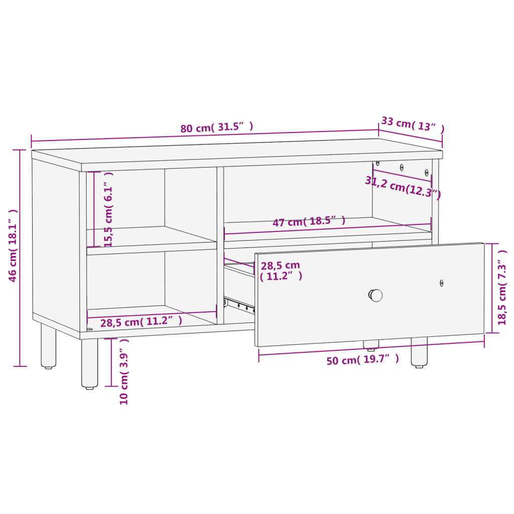 vidaXL Szafka pod telewizor, czarna, 80x33x46 cm, lite drewno mango