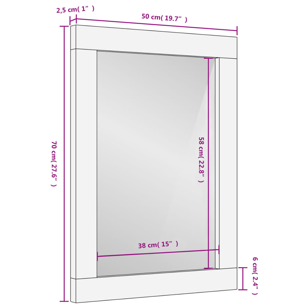 vidaXL Lustro łazienkowe, czarne, 50x70x2,5 cm, drewno mango i szkło