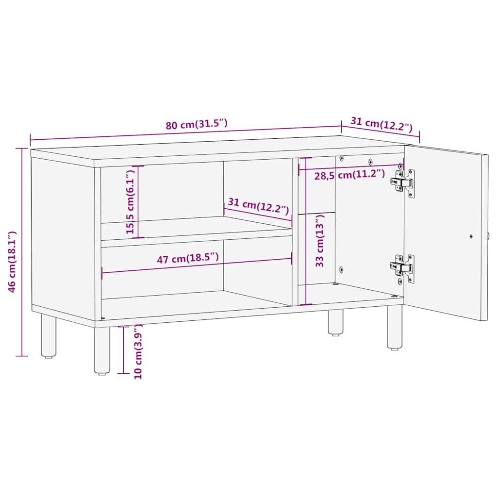 vidaXL Szafka pod telewizor, 80x31x46 cm, lite drewno mango