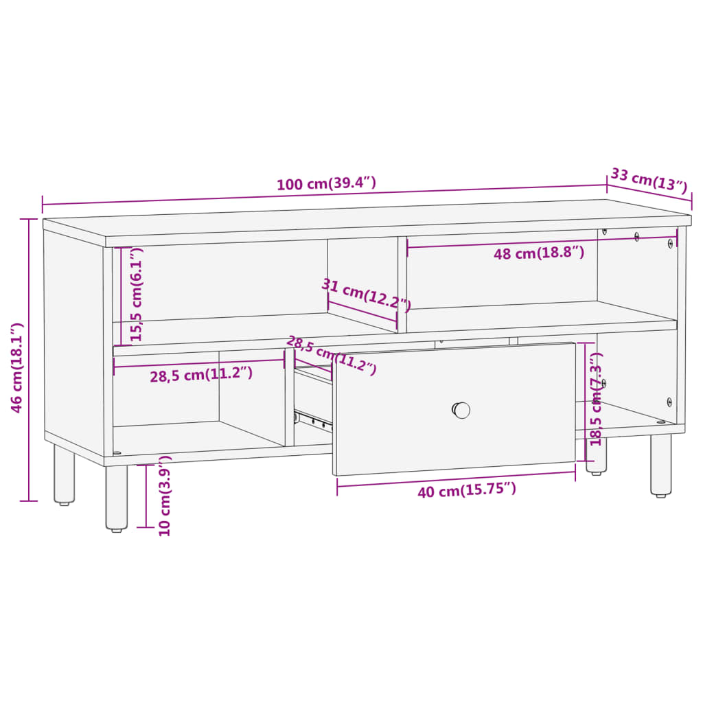 vidaXL Szafka pod telewizor, 100x33x46 cm, lite drewno mango