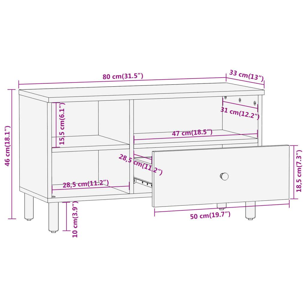 vidaXL Szafka pod telewizor, 80x33x46 cm, lite drewno mango