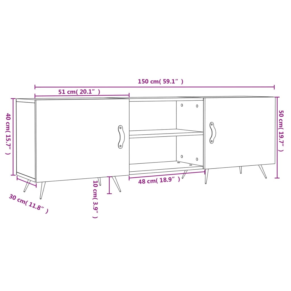 vidaXL Szafka pod TV, biała, 150x30x50 cm, materiał drewnopochodny