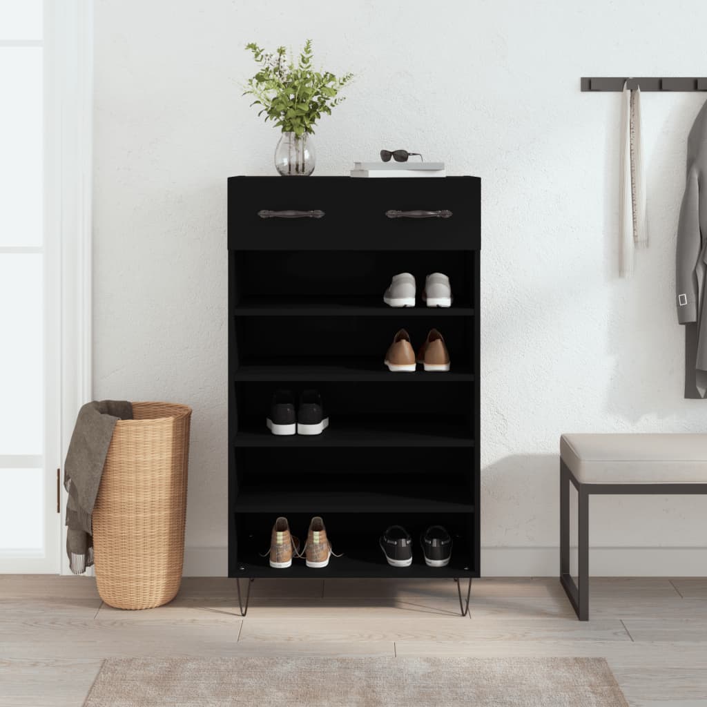 vidaXL Szafka na buty, czarna, 60x35x105 cm, materiał drewnopochodny
