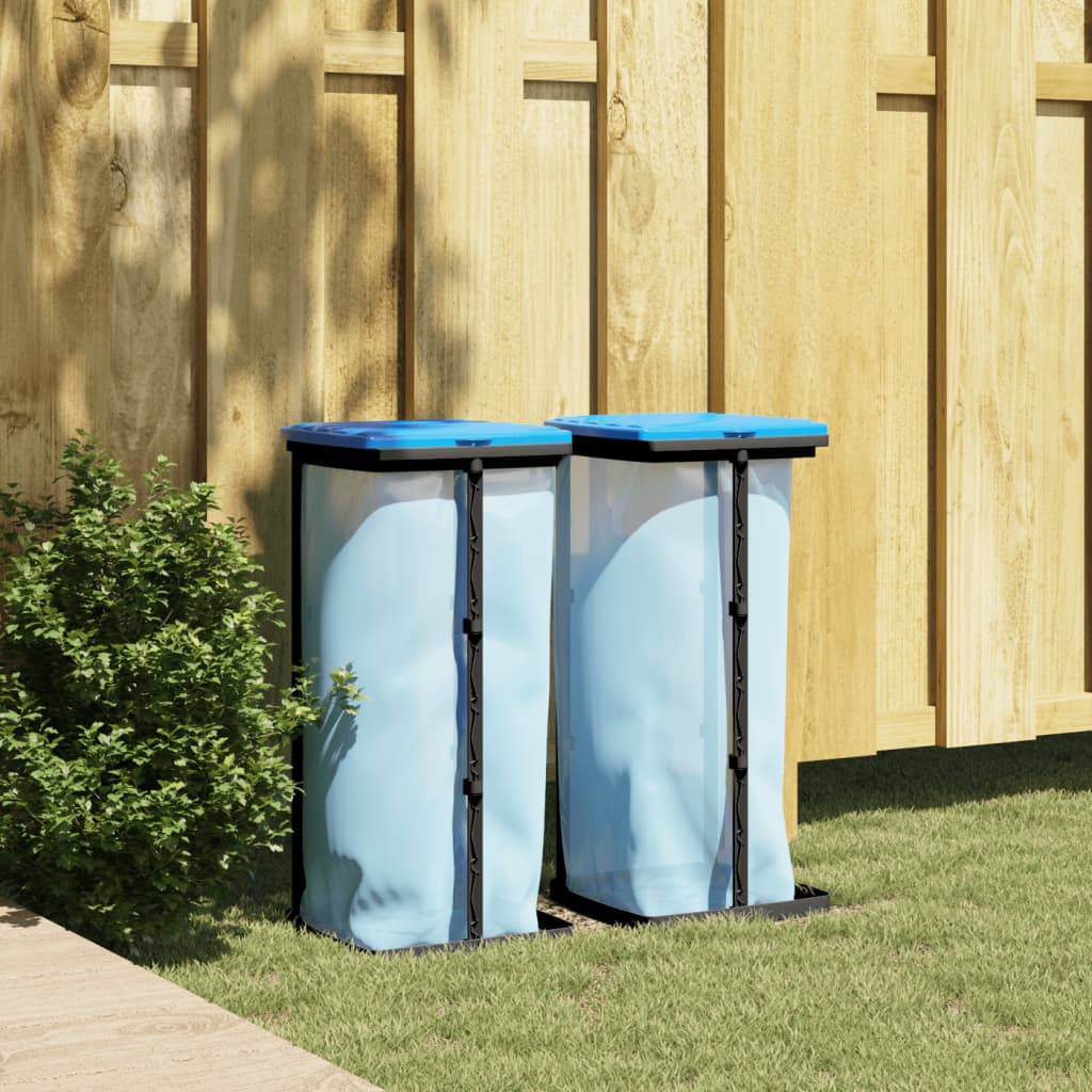 vidaXL Stojaki na worki na śmieci, 2 szt., czarno-niebieskie, 60 L, PP