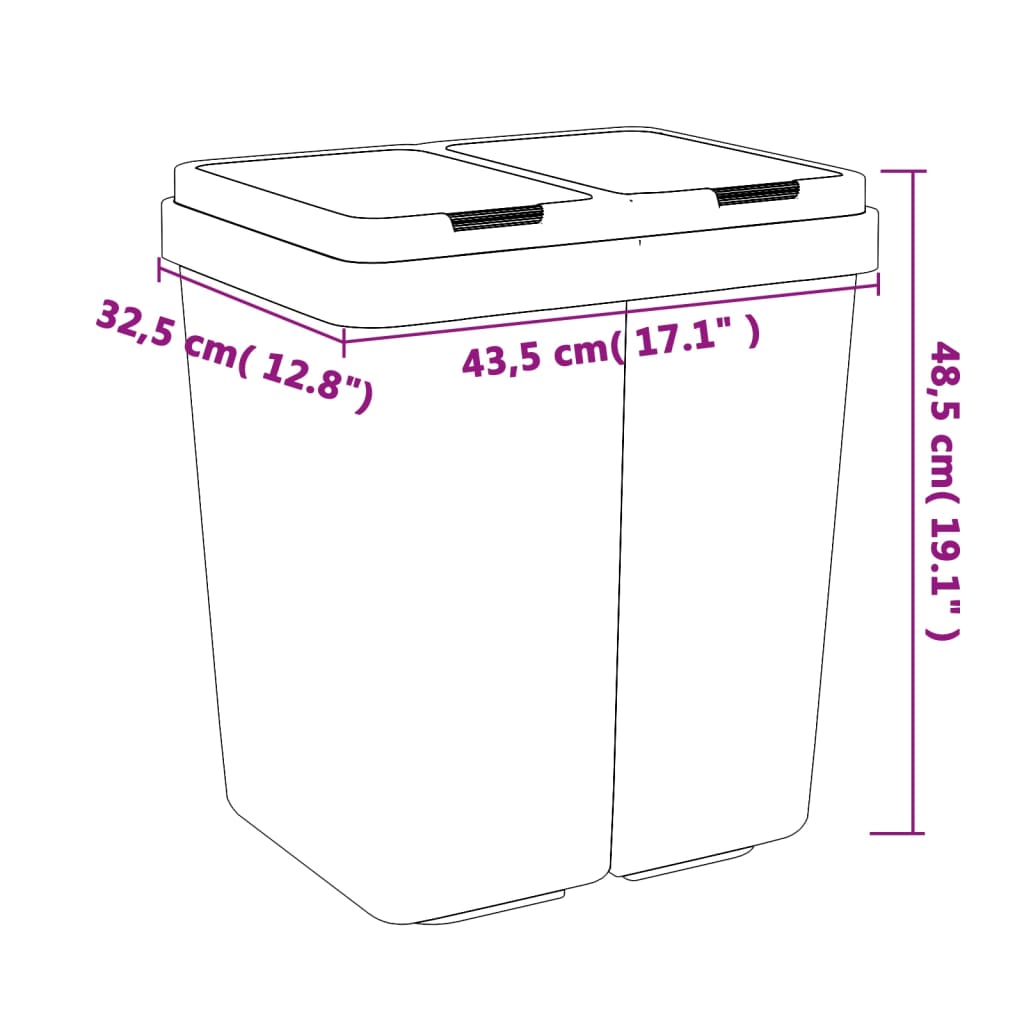 vidaXL Podwójny kosz na śmieci, antracytowy, 2x25 L