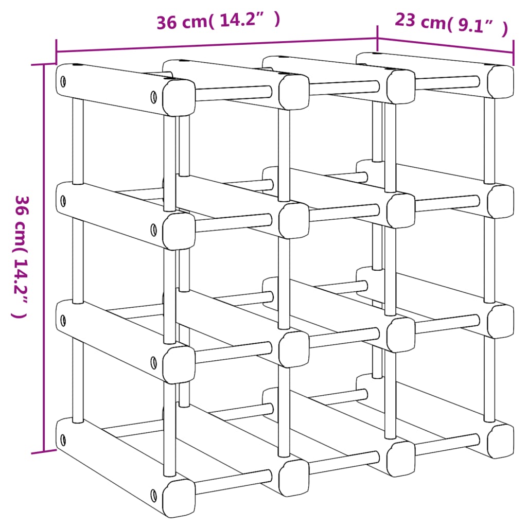 vidaXL Stojak na 12 butelek wina, 36x23x36 cm, lite drewno sosnowe