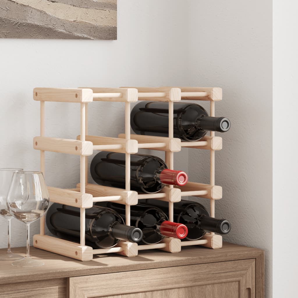 vidaXL Stojak na 12 butelek wina, 36x23x36 cm, lite drewno sosnowe