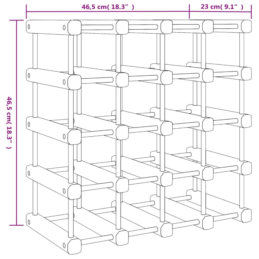 vidaXL Stojak na 12 butelek wina, 46,5x23x46,5 cm, lite drewno sosnowe
