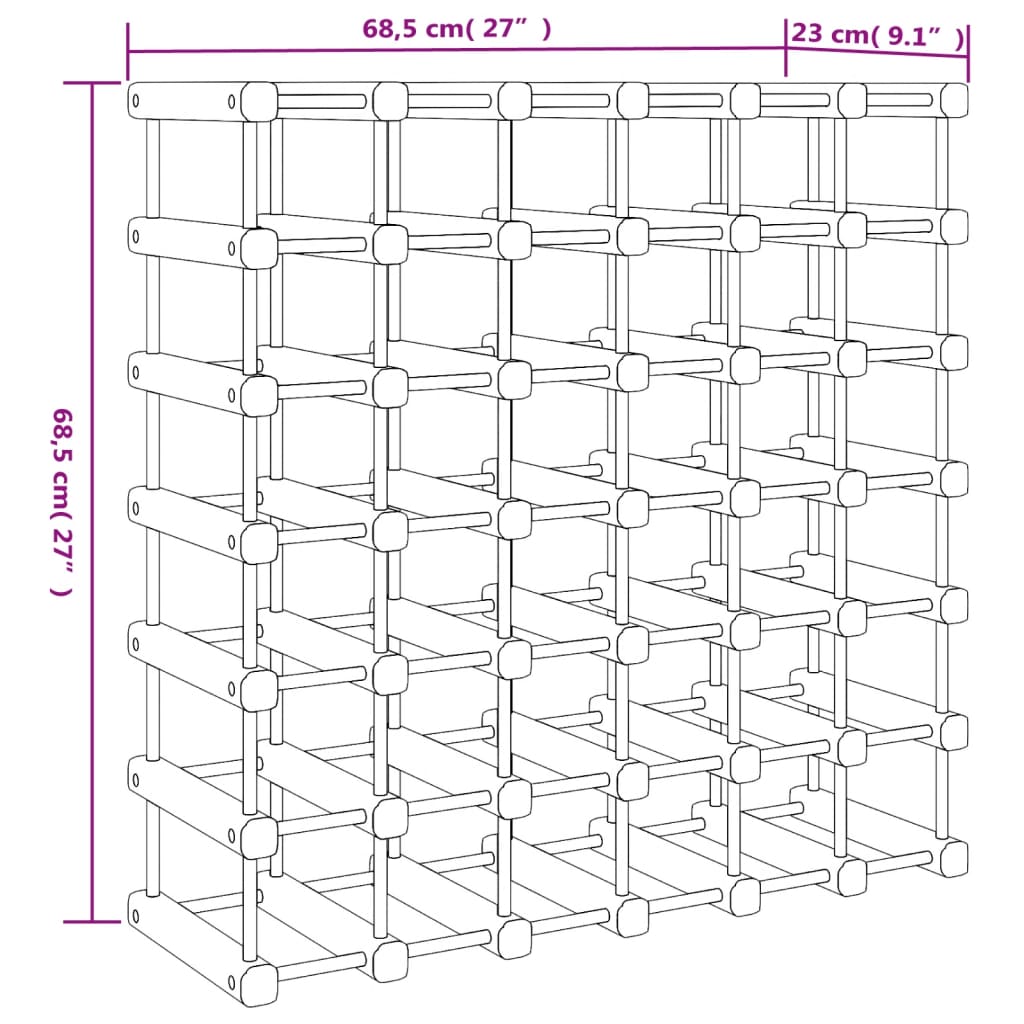 vidaXL Stojak na 42 butelki wina, 68,5x23x68,5 cm, lite drewno sosnowe