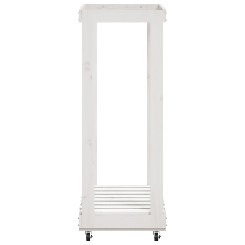 vidaXL Stojak na drewno, z kółkami, biały, 76,5x40x108 cm, sosna