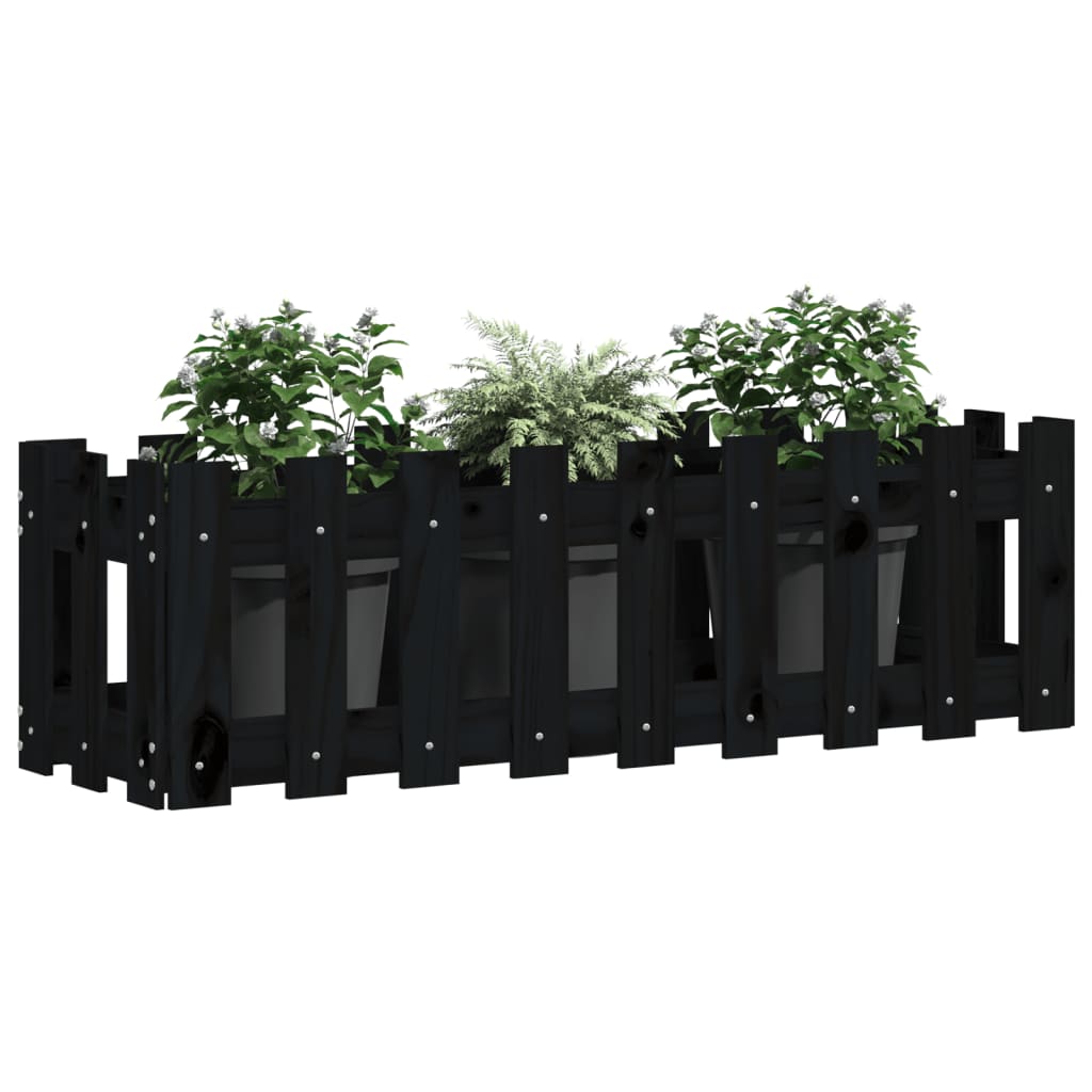 vidaXL Rabata ogrodowa z płotkiem, czarna, 100x30x30cm, drewno sosnowe
