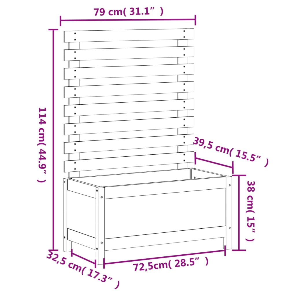 vidaXL Donica ogrodowa z trejażem, 79x39,5x114 cm, drewno daglezjowe