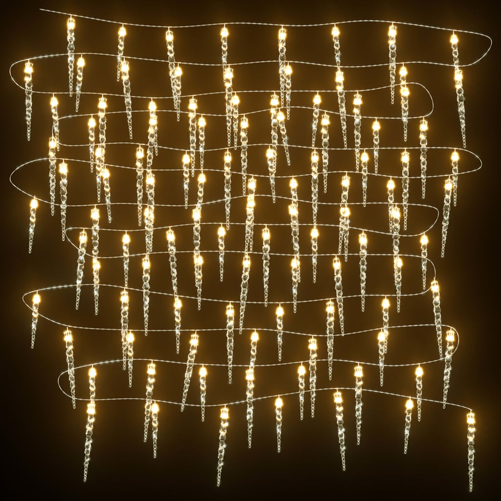 vidaXL Świąteczna lampa sopelkowa 100 diod LED Ciepła biel 10 m Akryl PVC