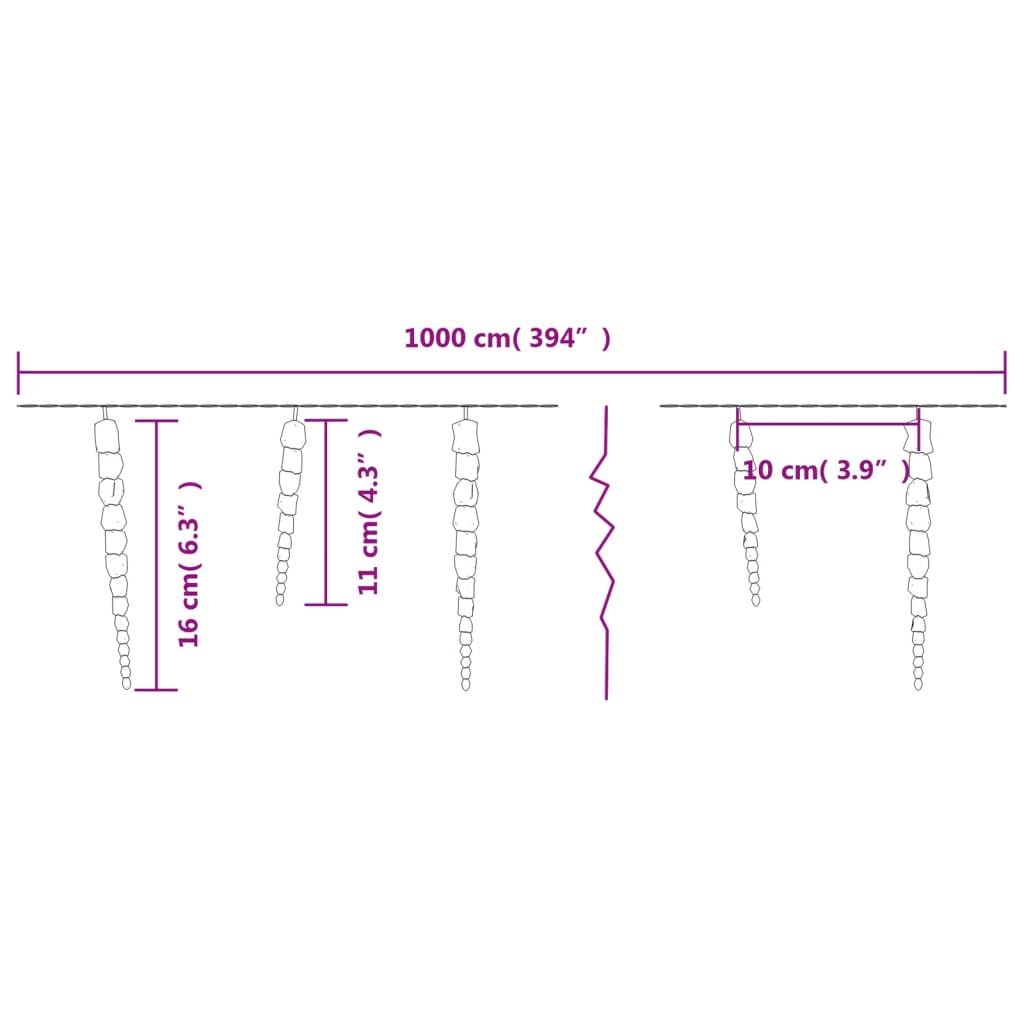 vidaXL Świąteczna lampa sopelkowa 100 diod LED Ciepła biel 10 m Akryl PVC