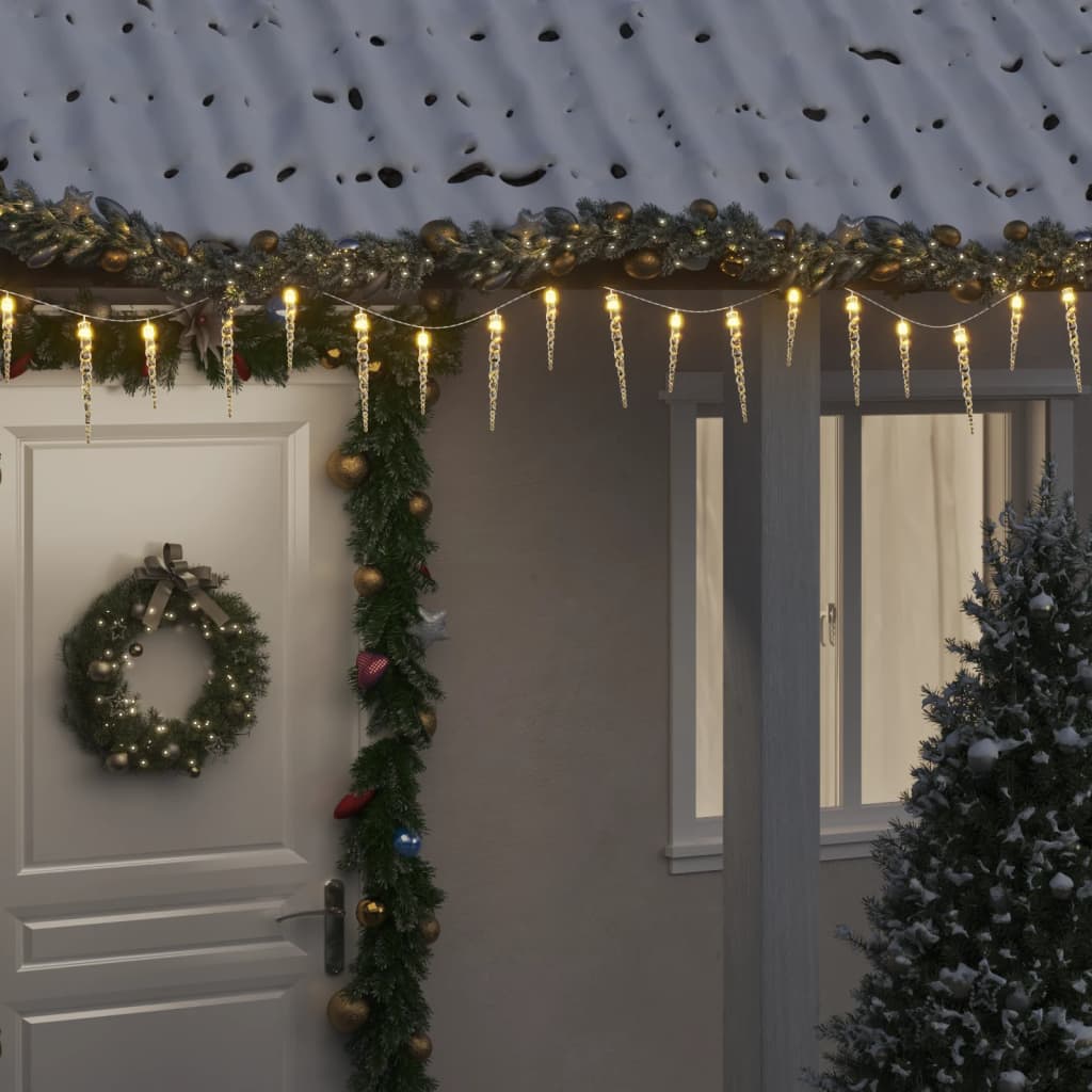 vidaXL Świąteczna lampa sopelkowa 100 diod LED Ciepła biel 10 m Akryl PVC