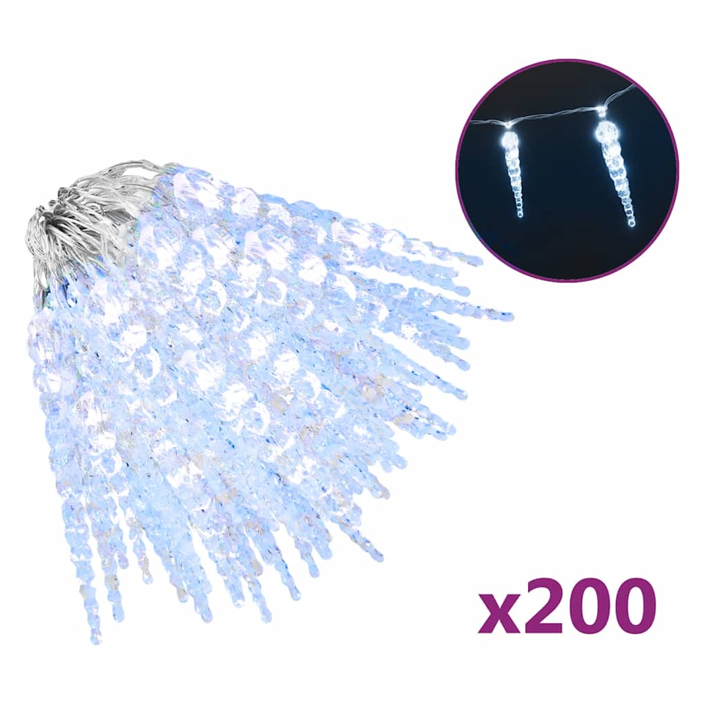 vidaXL Świąteczna lampa sopelkowa 200 diod LED Zimna biel 20 m Akryl PVC