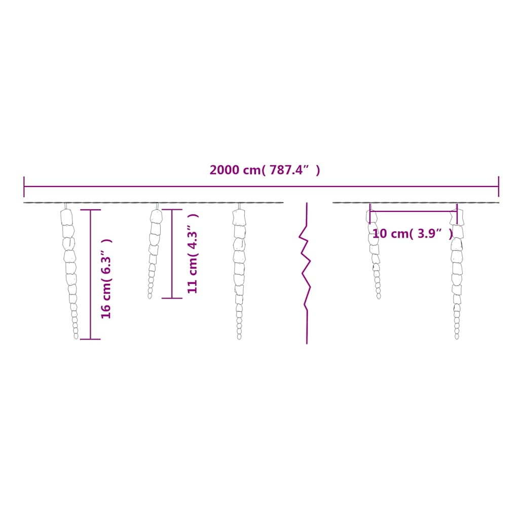 vidaXL Świąteczna lampa sopelkowa 200 diod LED Zimna biel 20 m Akryl PVC
