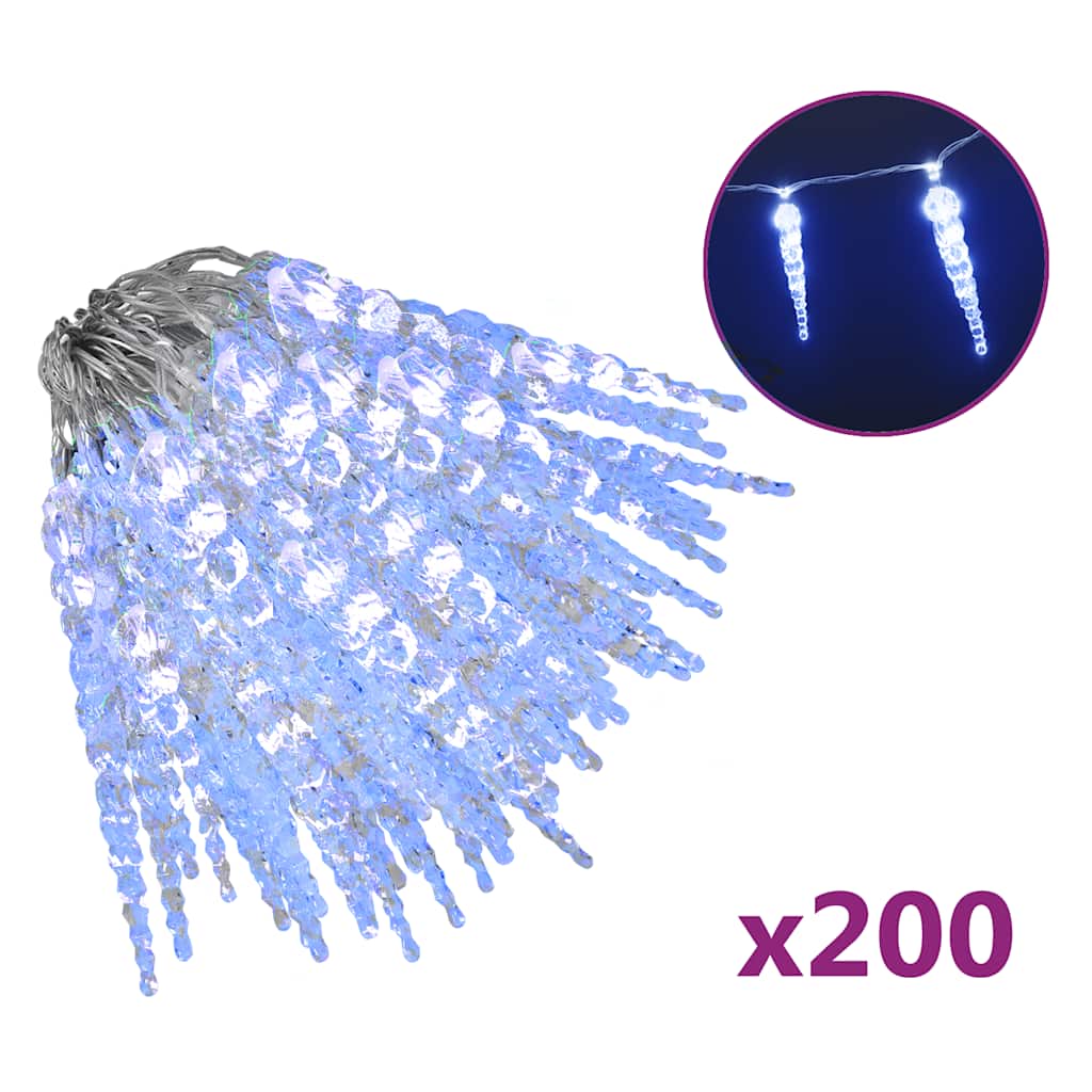 vidaXL Lampki świąteczne w kształcie sopli, 200 LED, niebieskie, 20 m