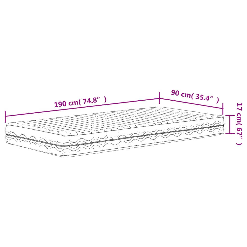 vidaXL Materac piankowy, biały, 90x190 cm, twardość H2/H3