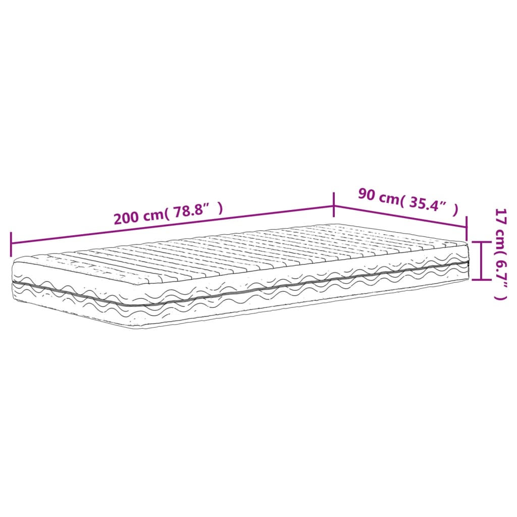 vidaXL Materac piankowy, biały, 90x200 cm, twardość H2/H3