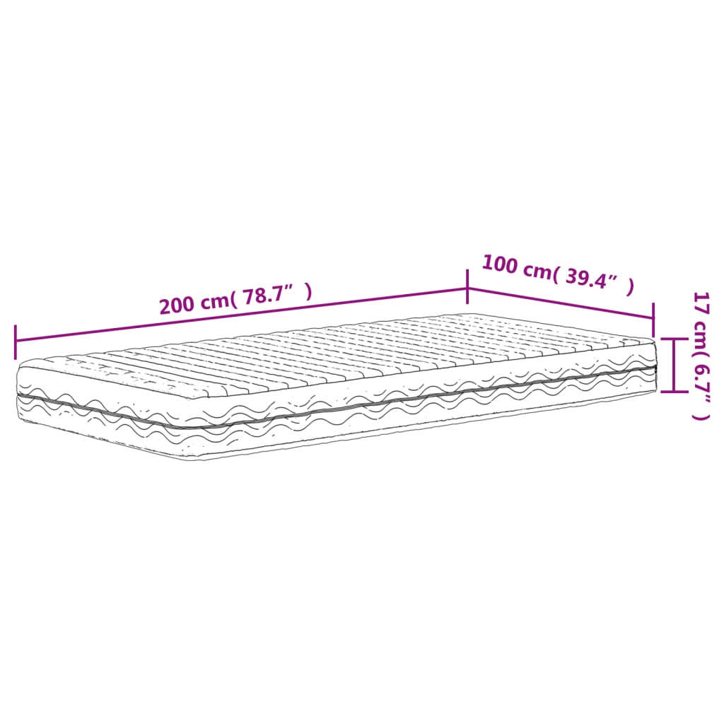 vidaXL Materac piankowy, biały, 100x200 cm, twardość H2/H3