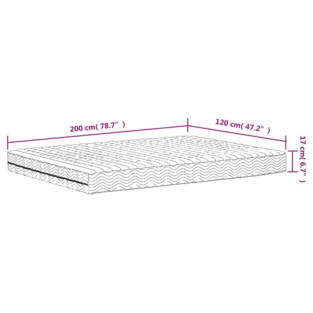 vidaXL Materac piankowy, biały, 120x200 cm, twardość H2/H3