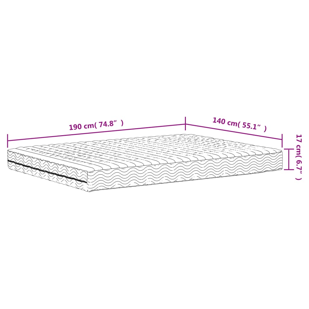 vidaXL Materac piankowy, biały, 140x190 cm, twardość H2/H3