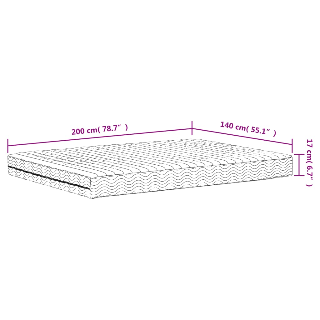 vidaXL Materac piankowy, biały, 140x200 cm, twardość H2/H3