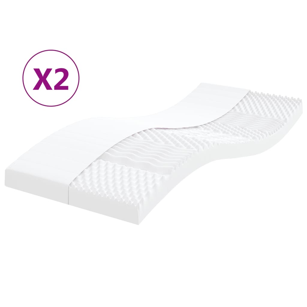 vidaXL Materace piankowe, 2 szt., białe 100x200 cm, 7-strefowe, 20 ILD