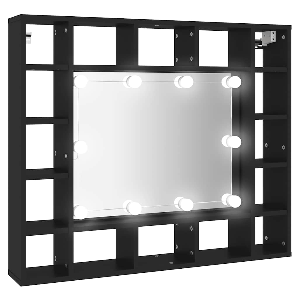 vidaXL Szafka z lustrem i oświetleniem LED, czarna, 91x15x76,5 cm